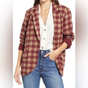 Treasure & Bond Women’s One Button Plaid Blazer in Red and Tan - Medium EUC